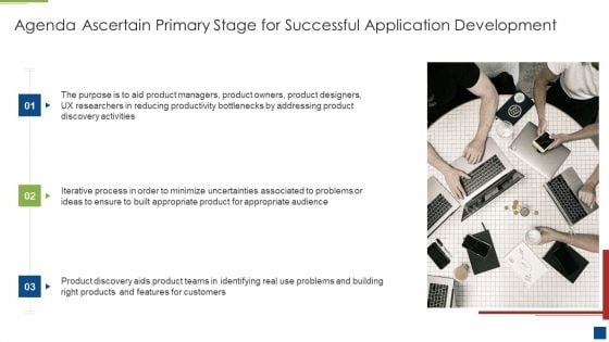 Agenda Ascertain Primary Stage For Successful Application Development Infographics PDF