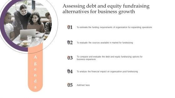 Agenda Assessing Debt And Equity Fundraising Alternatives For Business Growth Ideas PDF
