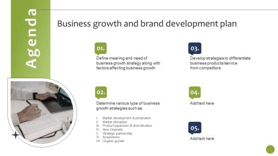 Agenda Business Growth And Brand Development Plan Template PDF