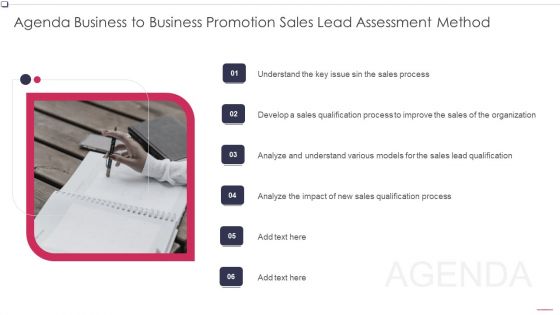 Agenda Business To Business Promotion Sales Lead Assessment Method Icons PDF