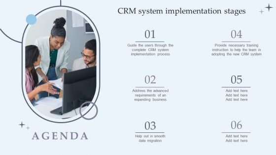 Agenda CRM System Implementation Stages Template PDF