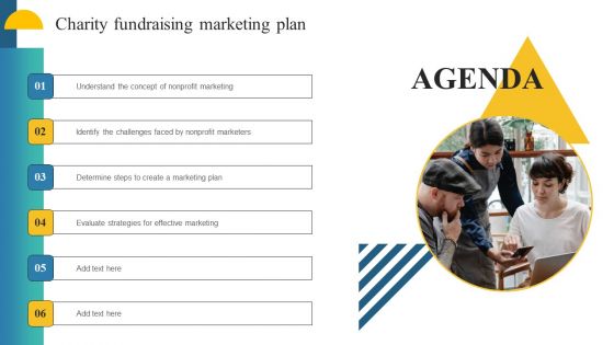 Agenda Charity Fundraising Marketing Plan Ppt PowerPoint Presentation File Layouts PDF