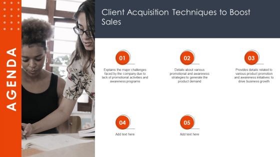 Agenda Client Acquisition Techniques To Boost Sales Microsoft PDF