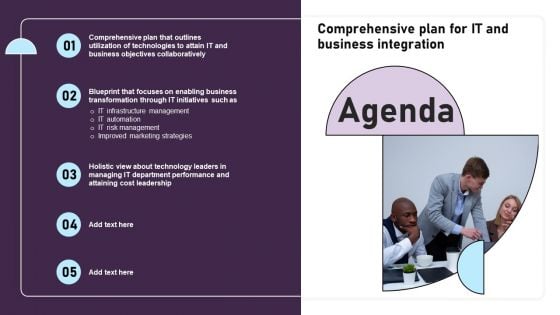 Agenda Comprehensive Plan For IT And Business Integration Information PDF