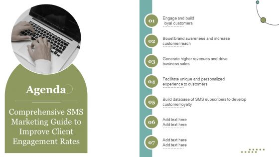 Agenda Comprehensive SMS Marketing Guide To Improve Client Engagement Rates Structure PDF