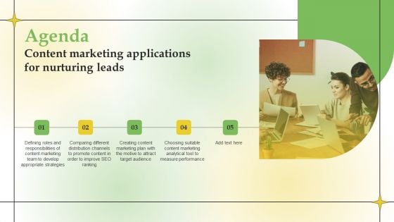 Agenda Content Marketing Applications For Nurturing Leads Sample PDF