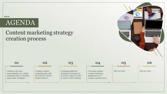 Agenda Content Marketing Strategy Creation Process Slides PDF Agenda Content Marketing Strategy Creation Process Slides PDF