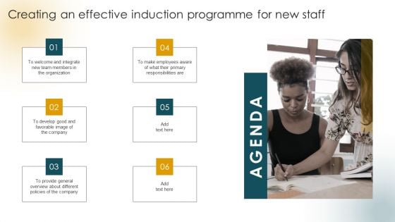 Agenda Creating An Effective Induction Programme For New Staff Mockup PDF
