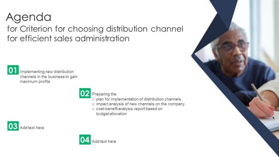 Agenda Criterion For Choosing Distribution Channel For Efficient Sales Administration Background PDF