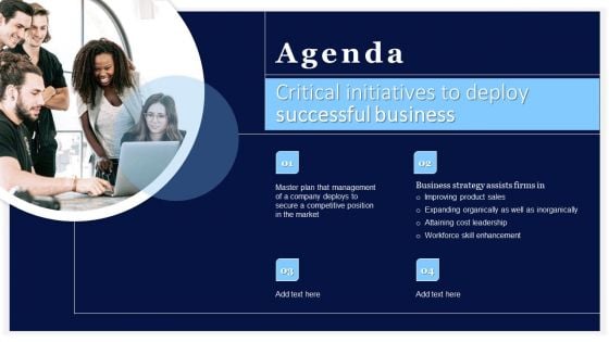 Agenda Critical Initiatives To Deploy Successful Business Background PDF