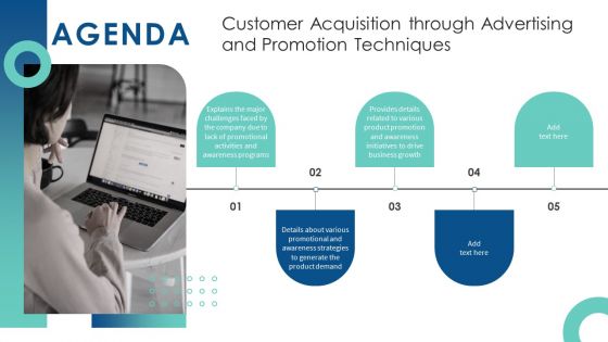 Agenda Customer Acquisition Through Advertising And Promotion Techniques Formats PDF