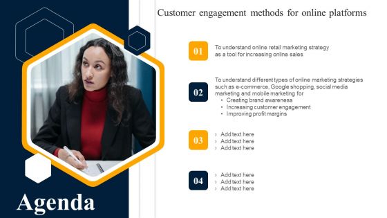 Agenda Customer Engagement Methods For Online Platforms Summary PDF