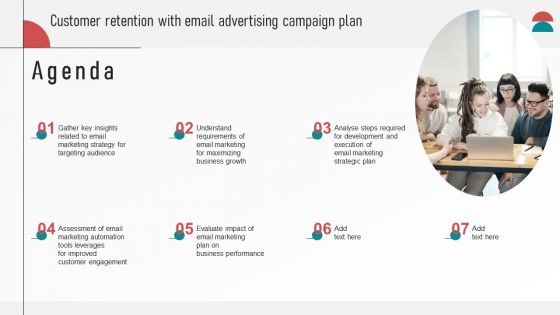 Agenda Customer Retention With Email Advertising Campaign Plan Introduction PDF