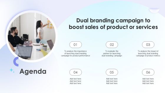 Agenda Dual Branding Campaign To Boost Sales Of Product Or Services Portrait PDF