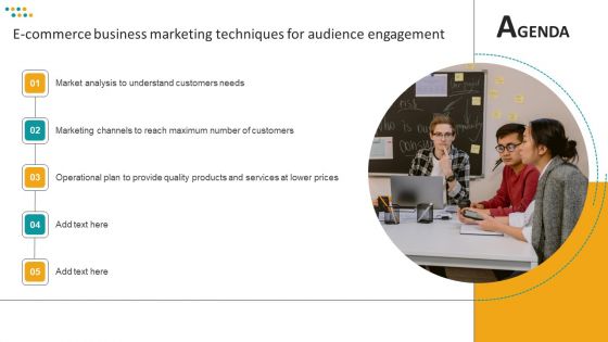 Agenda E Commerce Business Marketing Techniques For Audience Engagement Diagrams PDF Agenda E Commerce Business Marketing Techniques For Audience Engagement Diagrams PDF