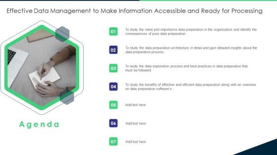 Agenda Effective Data Management To Make Information Accessible And Ready For Processing Diagrams PDF