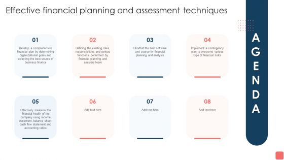 Agenda Effective Financial Planning And Assessment Techniques Mockup PDF