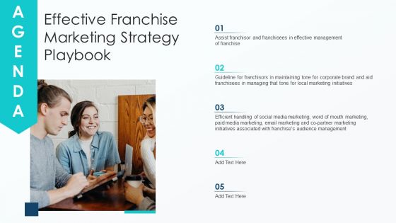 Agenda Effective Franchise Marketing Strategy Playbook Elements PDF