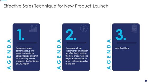 Agenda Effective Sales Technique For New Product Launch Background PDF