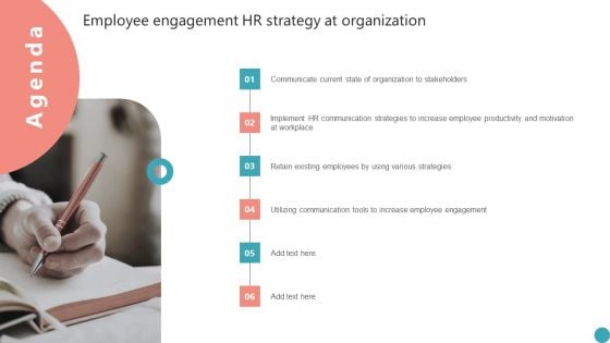 Agenda Employee Engagement HR Strategy At Organization Ideas PDF