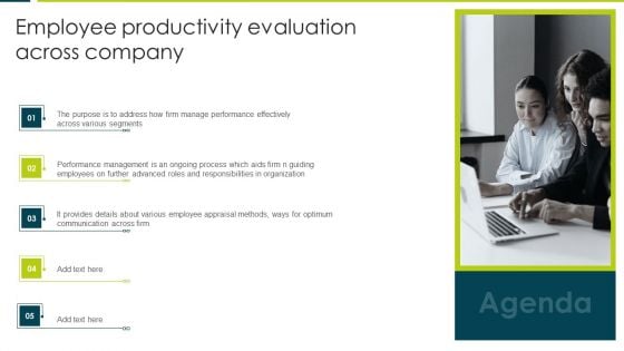 Agenda Employee Productivity Evaluation Across Company Slides PDF