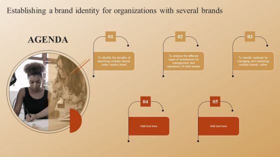 Agenda Establishing A Brand Identity For Organizations With Several Brands Clipart PDF