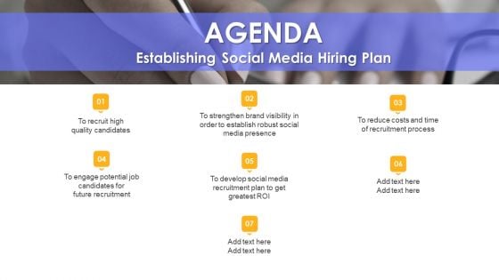 Agenda Establishing Social Media Hiring Plan Icons PDF