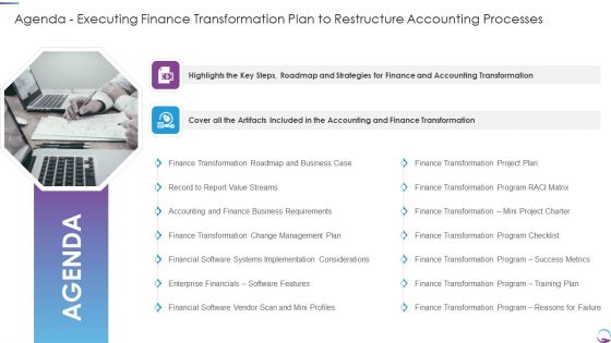 Agenda Executing Finance Transformation Plan To Restructure Accounting Processes Sample PDF