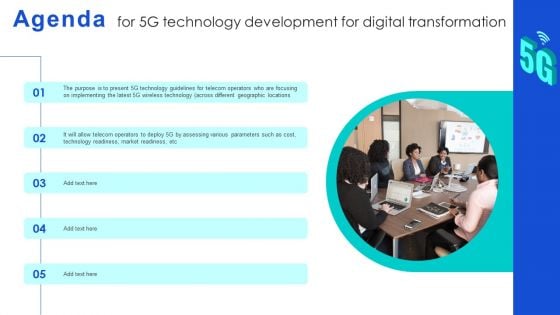 Agenda For 5G Technology Development For Digital Transformation Brochure PDF Agenda For 5G Technology Development For Digital Transformation Brochure PDF