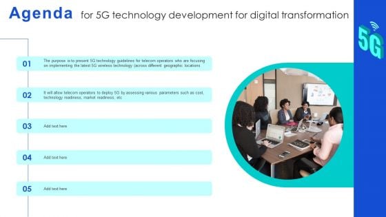 Agenda For 5G Technology Development For Digital Transformation Brochure PDF