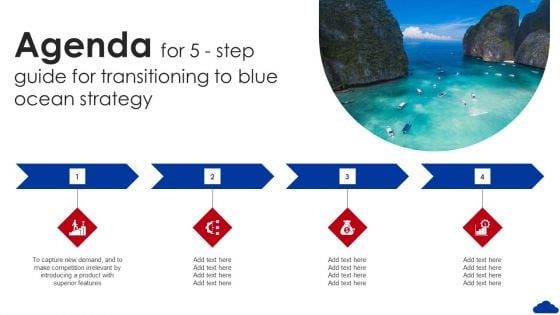 Agenda For 5 Step Guide For Transitioning To Blue Ocean Strategy Ideas PDF