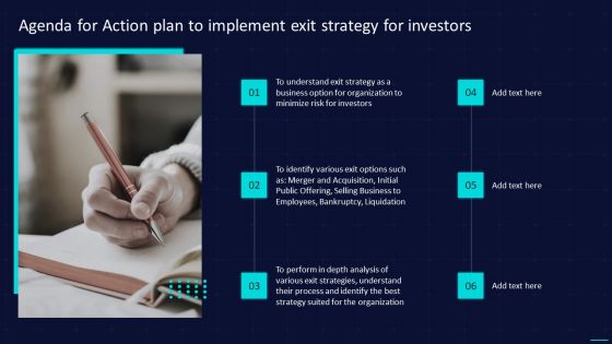 Agenda For Action Plan To Implement Exit Strategy For Investors Download PDF