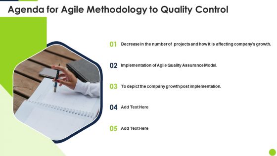 Agenda For Agile Methodology To Quality Control Ppt Pictures Format Ideas PDF