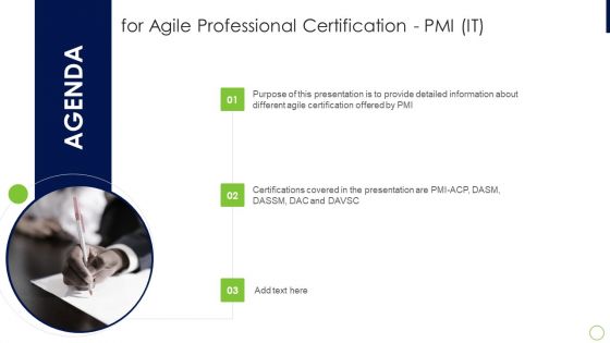 Agenda For Agile Professional Certification PMI IT Brochure PDF