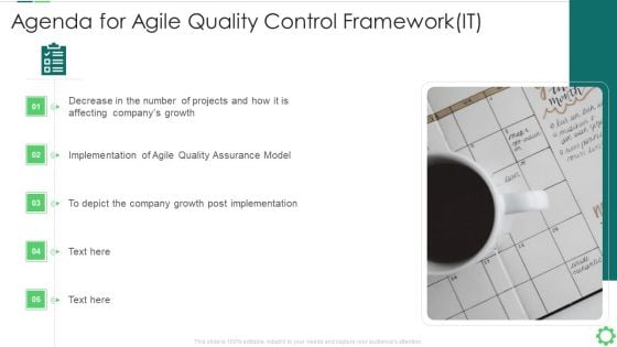 Agenda For Agile Quality Control Frameworkit Template PDF