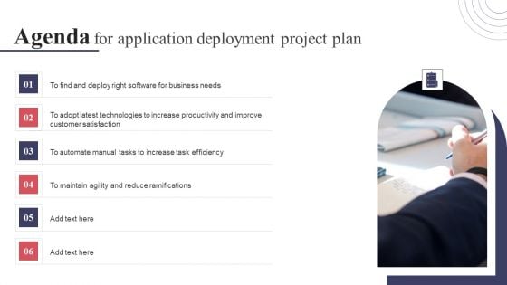 Agenda For Application Deployment Project Plan Slides PDF