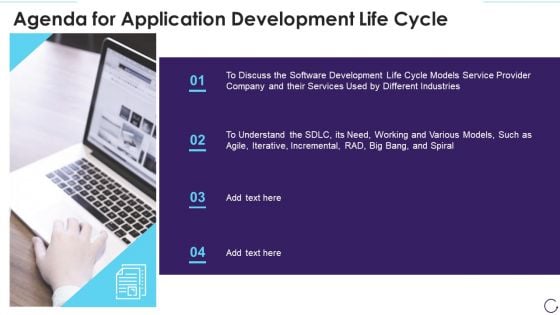 Agenda For Application Development Life Cycle Icons PDF