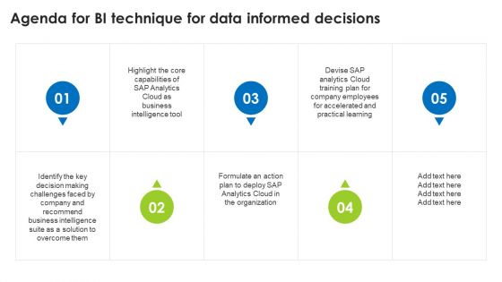 Agenda For BI Technique For Data Informed Decisions Brochure PDF