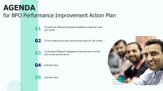 Agenda For BPO Performance Improvement Action Plan Brochure PDF