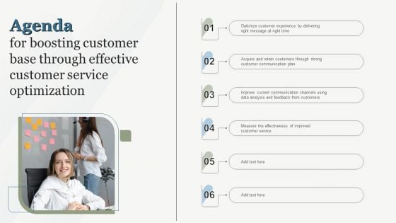 Agenda For Boosting Customer Base Through Effective Customer Service Optimization Topics PDF