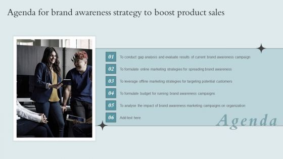 Agenda For Brand Awareness Strategy To Boost Product Sales Information PDF