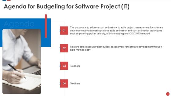 Agenda For Budgeting For Software Project IT Formats PDF