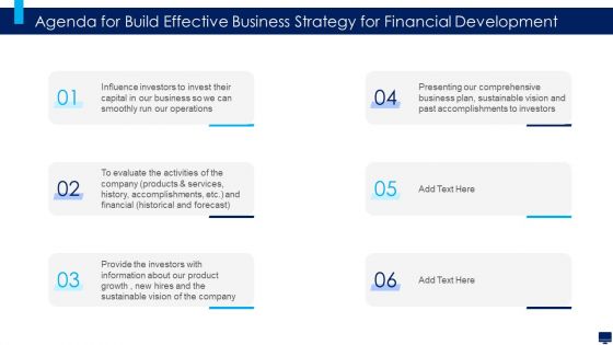 Agenda For Build Effective Business Strategy For Financial Development Infographics PDF