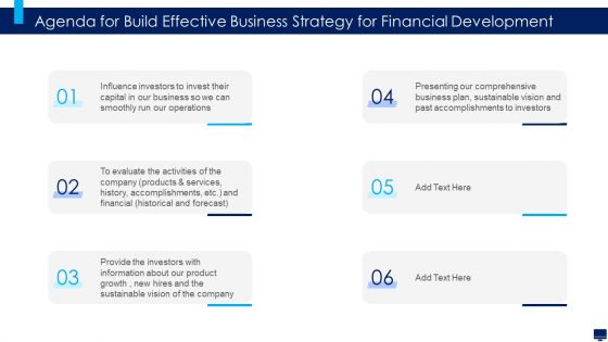 Agenda For Build Effective Business Strategy For Financial Development Infographics PDF Agenda For Build Effective Business Strategy For Financial Development Infographics PDF