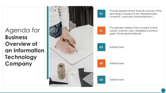 Agenda For Business Overview Of An Information Technology Company Mockup PDF