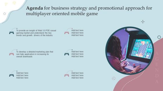 Agenda For Business Strategy And Promotional Approach For Multiplayer Oriented Mobile Game Background PDF