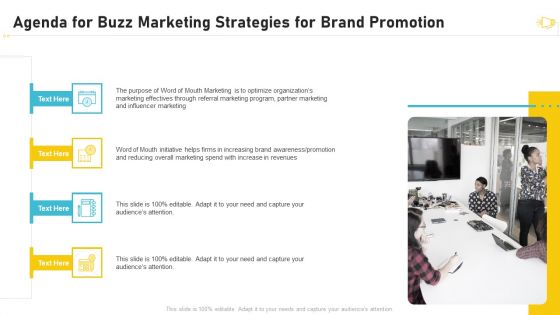 Agenda For Buzz Marketing Strategies For Brand Promotion Template PDF