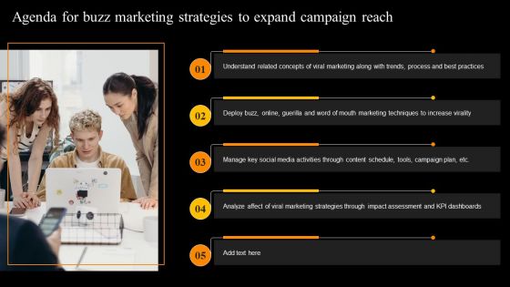 Agenda For Buzz Marketing Strategies To Expand Campaign Reach Introduction PDF