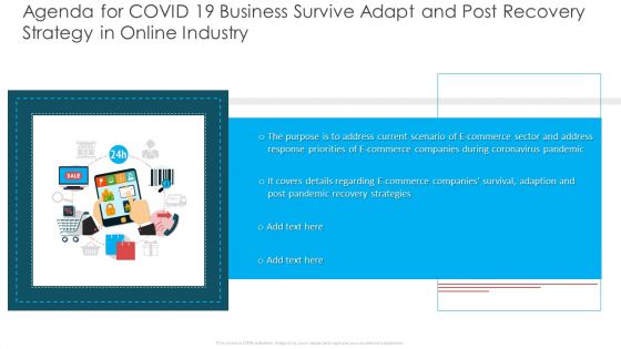 Agenda For COVID 19 Business Survive Adapt And Post Recovery Strategy In Online Industry Microsoft PDF