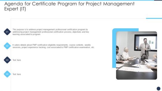 Agenda For Certificate Program For Project Management Expert IT Mockup PDF